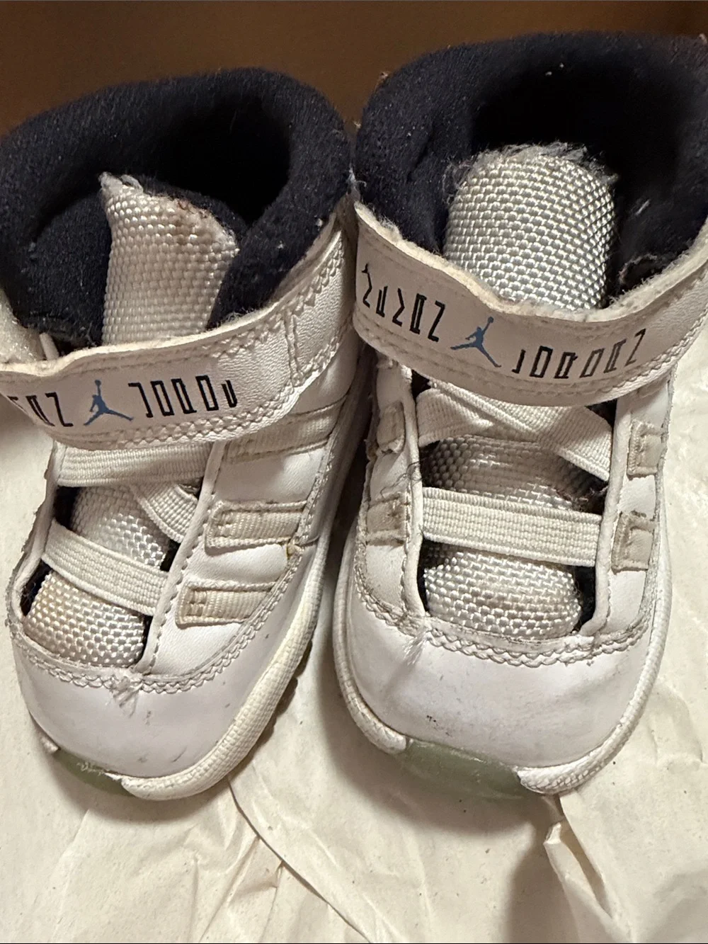 Jordan Kids White and Navy High-Top Sneakers